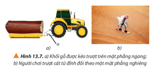 a) Xác định hướng của lực ma sát tác dụng lên khối gỗ (Hình 13.7a) và ván trượt (Hình 13.7b).

b) Trình bày phương pháp tính toán độ lớn của các lực ma