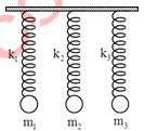 Ba vật nhỏ có khối lượng lần lượt là m1, m2 và m3 với                       g được treo vào ba lò xo lí tưởng có độ cứng lần lượt k1, k2 và k3 với    