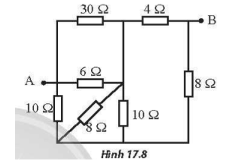 Các điện trở mắc như Hình 17.8. Hãy tính điện trở tương đương giữa hai điểm A và B.