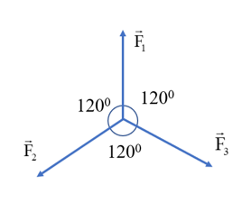 Cho ba lực đồng qui cùng nằm trên một mặt phẳng, có độ lớn F1 = F2 = F3 = 30 N và từng đôi một hợp với nhau thành góc 120°. Hợp lực