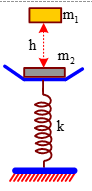 Cho cơ hệ như hình vẽ, lò xo có khối lượng không đáng kể có độ  cứng k = 50N/m, vật m1 = 200g vật m2 = 300g. Khi m2 đang cân bằng ta thả  m1 rơi tự do