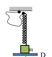 Cho cơ hệ như hình vẽ: lò xo rất nhẹ có độ cứng 100 N/m nối với vật m có khối lượng 1 kg , sợi dây rất nhẹ có chiều dài  2, 5 cm và không giãn, một đầu