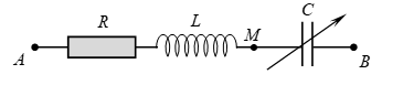 Cho đoạn mạch điện xoay chiều như hình vẽ. R   là điện trở thuần, R   là cuộn cảm thuần, tụ điện C   có điện dung thay đổi được. Đặt vào hai đầu đoạn mạch