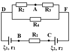 Cho mạch điện có sơ đồ như hình vẽ

Biết ϵ1=2,4V;r1=0,1Ω, ε2=3V; r2=0,2Ω; R2=R3=4Ω; R4=2Ω 

Giá trị UAB là 