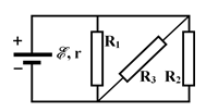 Cho mạch điện có sơ đồ như hình vẽ, trong đó nguồn điện có suất điện động 6 V và có điện trở trong không đáng kể. Các điện trở R1=R2=30 Ω; R3=7,5 Ω. Chọn