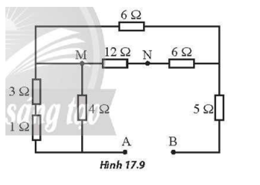 Cho mạch điện như Hình 17.9. Hỏi cần phải đặt vào giữa hai điểm A và B một hiệu điện thế bằng bao nhiêu để hiệu điện thế giữa hai điểm M, N là UMN=6,0 V 