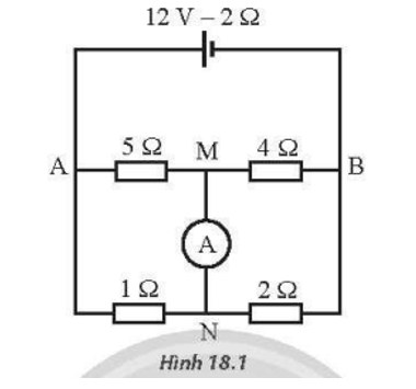 Cho mạch điện như Hình 18.1. Ampe kế A có điện trở không đáng kể. (ảnh 1)