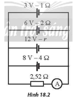 Cho mạch điện như Hình 18.2. Biết ampe kế lí tưởng A chỉ 1,92 A. (ảnh 1)