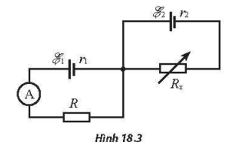 Cho mạch điện như Hình 18.3. Số chỉ ampe kế thay đổi như thế nào khi tăng dần biến trở Rx từ giá trị 0 .