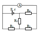 Cho mạch điện như hình bên: R1=R2=R3= 40  Ω , R4= 30  Ω , nguồn điện có suất điện động E và điện trở trong r = 10  Ω . Bỏ qua điện trở của ampe kế và dây