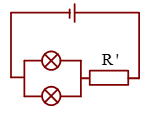 Cho mạch điện như hình vẽ, biết nguồn có suất điện động ξ=12 V và điện trở trong r=0. Hai đèn cùng có hiệu điện thế định mức là 6 V và điện trở R. Muốn