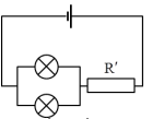 Cho mạch điện như hình vẽ, biết nguồn có suất điện động ε = 12 V  và điện trở trong r = 0. Hai đèn cùng có hiệu điện thế định mức là 6 V và điện trở R.