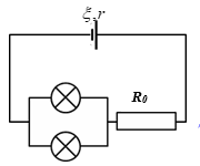 Cho mạch điện như hình vẽ, biết nguồn có suất điện động ξ = 12 V và điện trở trong r = 0. Hai đèn cùng có hiệu điện thế định mức là 6 V và điện trở R.