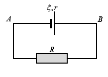 Cho mạch điện như hình vẽ. Biết nguồn điện có suất điện động ξ=2  V, điện trở trong r=1  Ω. Mạch ngoài gồm điện trở  R=1 Ω. Hiệu điện thế giữa hai điểm