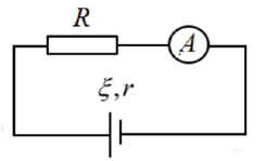 Cho mạch điện như hình vẽ, bỏ qua các điện trở dây nối và ampe kế, ξ=3V;r=1Ω, ampe kế lí tưởng chỉ 0,5A. Giá trị của điện trở R là: 