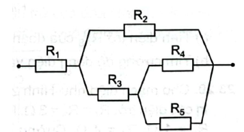 Cho mạch điện như hình vẽ. Các giá trị điện trở R1=6Ω,R2=4Ω, R3=2Ω,R4=3Ω,R5=6Ω.

Tính hiệu điện thế giữa hai đầu điện trở R2 nếu cường độ dòng điện qua