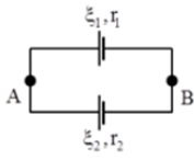 Cho mạch điện như hình vẽ. Hai pin có suất điện động ξ1 = 12 V, ξ2 = 6 V, r1 = 3 Ω, r2 = 5 Ω. Tính cường độ dòng điện trong mạch và hiệu điện thế giữa