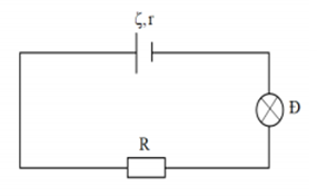 Cho mạch điện như hình vẽ. Nguồn điện có suất điện động 6 V, điện trở trong r = 0,1Ω; mạch ngoài gồm bóng đèn có điện trở Rd = 11 Ω và điện trở R = 0,9