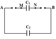 Cho mạch điện như hình vẽ, nguồn UAM=3V, UNB=8V ; tụ C1=2μF, C2=3μF. Hiệu điện thế giữa hai đầu tụ C1 là