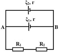 Cho mạch điện như hình vẽ. Trong đó  ε1=ε2=12 V, r = 2 Ω, R1= 3 Ω, R2= 8 Ω. Dòng điện chạy trong mạch có cường độ bằng