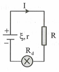 Cho mạch điện như hình vẽ. Trong đó ξ=6V;r=0,1Ω,  R0=11Ω,R=0,9Ω. Biết đèn dây tóc sảng bình thường. Hiệu điện

thế định mức và công suất định mức của bóng