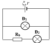 Cho mạch điện như hình vẽ, trong đó bóng đèn dây tóc Đ1 có ghi số 12V-3W, bóng đèn dây tóc Đ2 loại 6V-3W; Rb là một biến trở. Để các đèn sáng bình thường