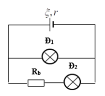 Cho mạch điện như hình vẽ, trong đó bóng đèn dây tóc Đ1 có ghi số 12V–3W, bóng đèn dây tóc Đ2 loại 6V–3W;  Rb là một biến trở. Để các đèn sáng bình thường