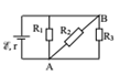 Cho mạch điện như hình vẽ, trong đó nguồn có suất điện động E = 6V, điện trở trong không đáng kể, bỏ qua điện trở của dây nối. Cho R1=R2=30Ω , R3=7,5Ω.