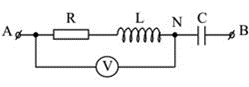 Cho mạch điện như hình vẽ với UAB = 300 V, UNB = 140 V, dòng điện i trễ pha so với uAB một góc φ (với cosφ = 0,8), cuộn dây thuần cảm. Vôn kế V chỉ giá