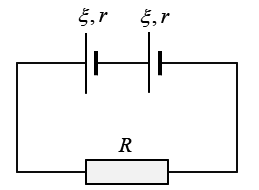 Cho mạch điện như như hình vẽ. Mạch ngoài gồm hai nguồn điện giống nhau, có suất điện động ξ    và điện trở trong r ; điện trở R . Hiệu suất của bộ nguồn