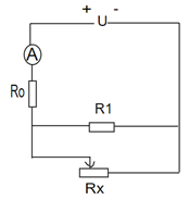 Cho mạch điện: U = 16V , R0 =4 Ω , R1 = 12 Ω, Rx là giá trị tức thời của một biến trở đủ lớn, ampe kế A và dây nối có điện trở không đáng kể.

1. Tính