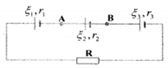 Cho một mạch điện như hình vẽ,   ξ1 = 6V;  ξ2 = 4V; ξ3= 3V;  r1=r2=r3=0,1Ω   ; R = 6,2 Ω. Hiệu điện thế giữa hai điểm  UAB và công suất của nguồn điện 