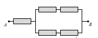 Cho năm điện trở R giống nhau hoàn toàn, mắc thành một đoạn mạch ABcó sơ đồ như hình vẽ. Khi đặt vào hai đầu đoạn mạch AB một hiệu điện thế không đổi U