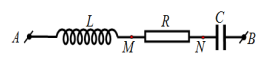 Đặt điện áp xoay chiều vào hai đầu đoạn mạch AB theo thứ tự gồm cuộn dây thuần cảm L có cảm kháng 1003 , điện trở R = 100 Ω  và tụ điện C có dung kháng 