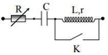 Đặt một điện áp xoay chiều có giá trị hiệu dụng và tần số không đổi vào hai đầu một đoạn mạch như hình vẽ. Khi K đóng, điều chỉnh giá trị biến trở đến