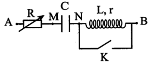 Đặt một điện áp xoay chiều có giá trị hiệu dụng và tần số không đổi vào hai đầu một đoạn mạch như hình vẽ. Khi K đóng, điều chỉnh giá trị biến trở đến