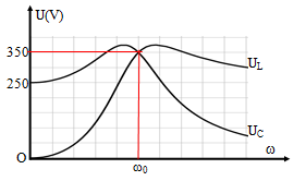 Đặt vào hai đầu đoạn mạch nối tiếp RLC (cuộn L thuần cảm) một điện áp u=U2cosωt (trong đó U không đổi và ω thay đổi được). Đồ thị biểu diễn sự phụ thuộc