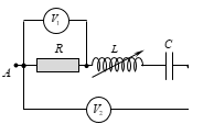 Đặt vào hai đầu một đoạn mạch điện xoay chiều RLC   không phân một điện áp u=U0cosωt (U0   và ω   không đổi) như hình vẽ, V1   và V2   là các vôn kế. Cố