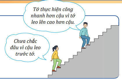 Để đánh giá việc thực hiện công của người hay thiết bị sinh công, người ta không chỉ quan tâm đến độ lớn của công thực hiện được mà còn quan tâm đến việc công này được thực hiện nhanh hay chậm. Theo em, làm thế nào để xác định được sự nhanh chậm của việc thực hiện công?   (ảnh 1)