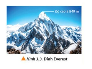 Đỉnh Everest (Hình 3.3) là đỉnh núi cao nhất so với mực nước biển (bề mặt Trái Đất) và có độ cao là 8 849 m. Biết cường độ trường hấp dẫn tại bề mặt của