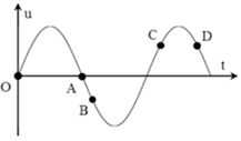 Đồ thị hình bên biểu diễn sự biến thiên theo thời gian t của li độ u một vật dao động điều hòa. Điểm nào trong các điểm A, B, C, D lực hồi phục làm tăng