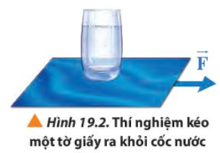 Đưa ra phương án kéo một tờ giấy ra khỏi cốc nước (Hình 19.2) sao cho cốc nước không đổ. Giải thích và làm thí nghiệm kiểm chứng.