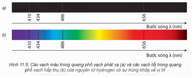 Giải thích tại sao có sự trùng khớp của vị trí các vạch trong Hình 11.5a và 11.5b. (ảnh 1)