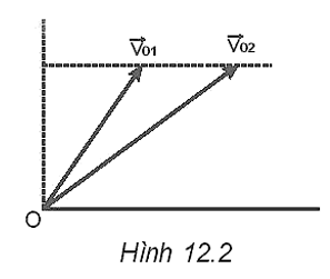 Hai vật được đồng thời ném từ mặt đất lên với vận tốc ban đầu như Hình 12.2. Nếu bỏ qua sức cản của không khí thì câu nào sau đây không đúng?