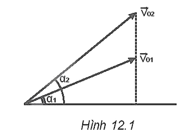 Hai vật được đồng thời ném từ mặt đất lên với vận tốc ban đầu vẽ như Hình 12.1. Nếu bỏ qua sức cản của không khí thì