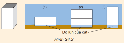 Hãy dựa vào thí nghiệm vẽ ở Hình 34.2, cho biết độ lớn của áp lực phụ thuộc vào những yếu tố nào và phụ thuộc như thế nào.