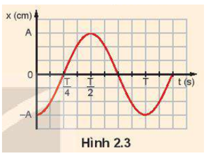 Hình 2.3 là đồ thị dao động điều hoà của một con lắc.

Hãy cho biết:

- Vị trí và hướng dịch chuyển của con lắc tại thời điểm ban đầu.

- Pha ban đầu của
