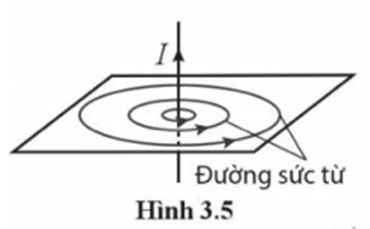 Hình 3.5 biểu diễn các đường sức từ xung quanh dòng điện thẳng. Khi cường độ dòng điện giảm thì khoảng cách giữa các đường sức từ và chiều của chúng thay