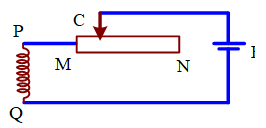 Hình vẽ bên khi dịch con chạy của điện trở C về phía N thì dòng điện tự cảm do ống dây gây ra và dòng điện qua biến trở C lần lượt có chiều: