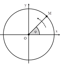 Một chất điểm M chuyển động tròn đều trên đường tròn tâm O, bán kính R = 10 cm nằm trong mặt phẳng tọa độ Oxy theo chiều ngược chiều kim đồng hồ với tốc